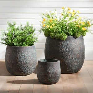 Wallowa Set of 3 Large Weathered Concrete Planters with Drainage Holes and Sealing Plug for Indoor and Outdoor Use - 1 of 4