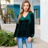 Anna-Kaci Women's Long Sleeve V-Neck Velvet Babydoll Top with Gathered Waist - 2 of 4