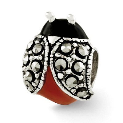 Black Bow Jewelry Sterling Silver, Enamel and Marcasite Ladybug Bead Charm