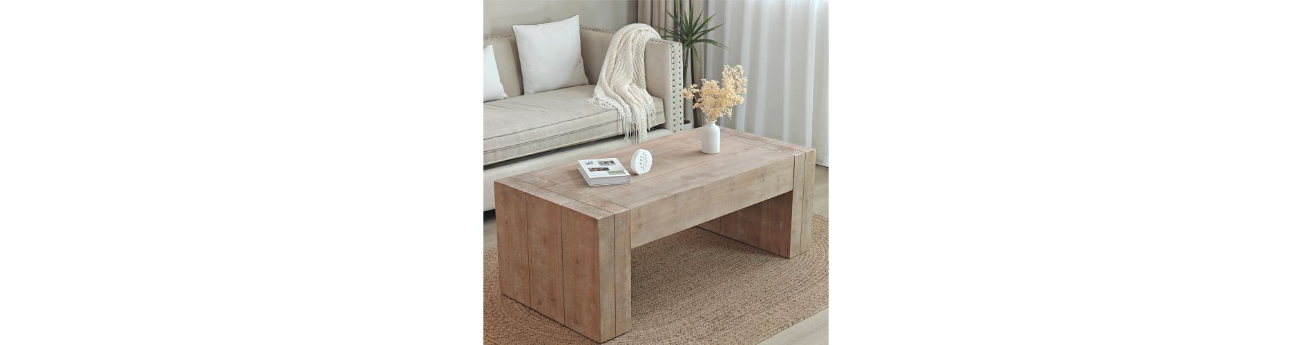 LIVAREEmlen Rustic Wood Coffee Table, 49'' Modern Farmhouse Rectangular Table for Living Room, Lounge, Office.