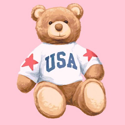 LOST GODS Girls Lost Gods Patriotic USA Bear T Shirt - Light Pink - Large — фото 2