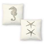Americanflat Greige Sea Horse and Greige Star Fish by Coastal Print & Design Set of 2 Throw Pillows