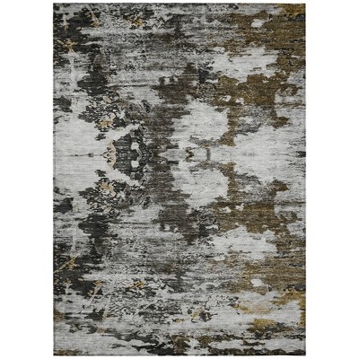 Taupe Brown And Gold Abstract Washable Indoor Outdoor Area Rug