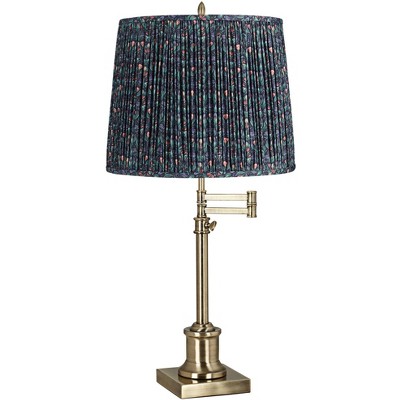 360 Lighting Westbury 36" Tall Large Traditional End Table Lamp Swing Arm Gold Antique Brass Finish Single Sally Green Shade Living Room Bedroom