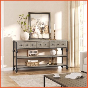 Homhougo 52 Inch Entryway Table, Narrow Long Console Table with Storage, 3 Tier Wood Sofa Table,Hallway Table for Entry Gray - 1 of 4