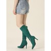 Allegra K Women's Rhinestone Crystal Chain Pointed Toe Stiletto Heels Knee High Boots - 2 of 4