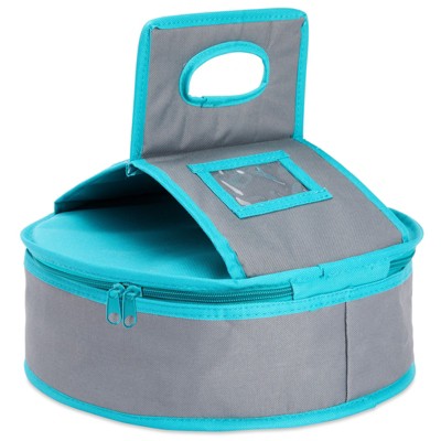 Juvale Round Thermal Insulated Casserole Carrier - Food Warmer Bag Container for Hot Lunch, Pie (Teal and Grey, 4.5x12.25 in)