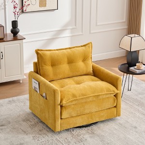 Swivel Barrel Chair, Mid Century Modern Chenille Armchair with Memory Foam, 360° Swivel, Side Storage Pockets, Comfortable Single Accent Chair - 1 of 4