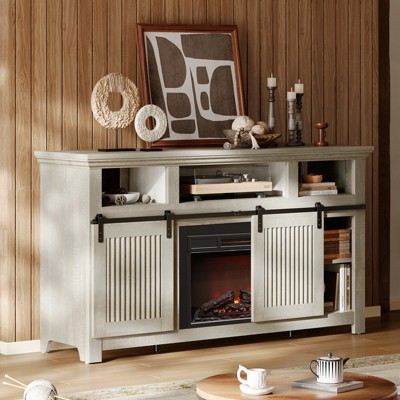 Bestier 61” Fireplace TV Stand for TVs up to 65”, LED Media TV Console Entertainment Center with 23" Fireplace Heater & Cabinet With Sliding Door