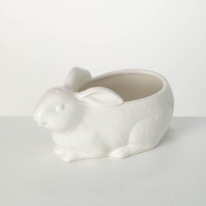 Sullivans Glazed White Decorative Bunny Planter 5"H White - 1 of 4