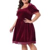 Agnes Orinda Women's Plus Size Velvet Lace Trim Short Sleeve Party A Line Dresses - 2 of 4