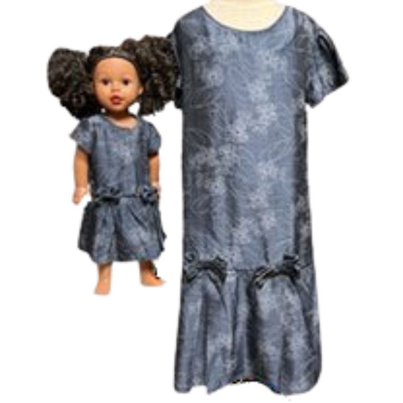 Doll Clothes Superstore Size 10 Matching Girl And Doll Blue Pattern Dresses For Girls And Dolls, 4 of 5