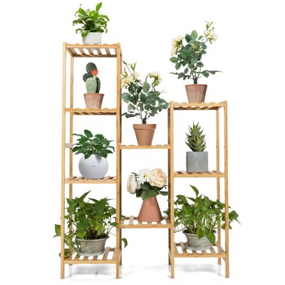Tangkula 11 Tiers Bamboo Plant Stand for Indoor Plants Multiple Utility Shelf Free Standing Storage Rack Pot Holder