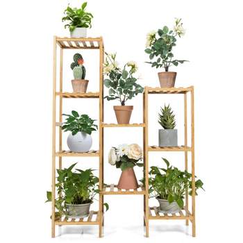 Tangkula 9/11 Tiers Bamboo Plant Stand for Indoor Plants Multiple Utility Shelf Free Standing Storage Rack Pot Holder