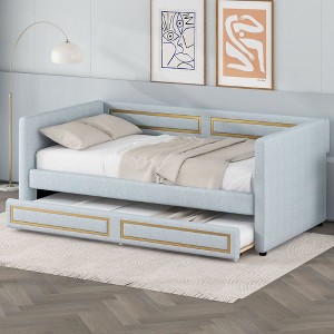 NicBex Twin/Full Size Upholstery Daybed with Trundle for Bedroom,Living Room,Apartment,Blue - 1 of 4
