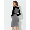 Allegra K Women's Vintage Houndstooth Square Neck Contrast Long Sleeve Midi Bodycon Dress - 4 of 4