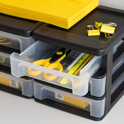 Small Black Plastic 3-Drawer Stackable Desktop Organizer