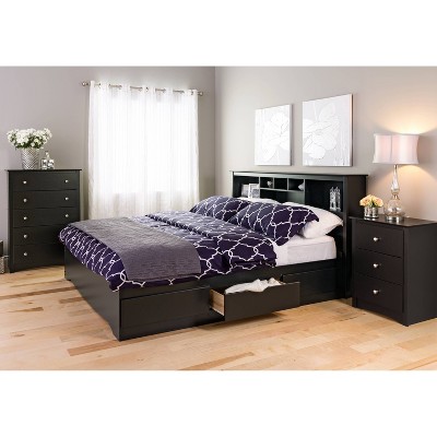 Black 3-Drawer Modern Nightstand with Nickel Knobs
