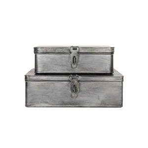 Set of 2 Hinged Lid Storage Boxes Antique Silver Metal by Foreside Home & Garden - 1 of 4