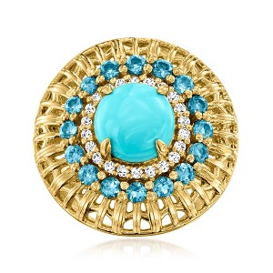 Ross-Simons Turquoise and 0.80 ct. t.w. London Blue Topaz Ring With .15 ct. t.w. Lab-Grown Diamonds in 18kt Gold Over Sterling - 1 of 4