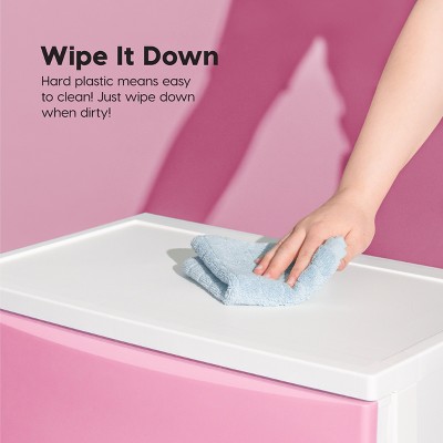 Wide Matte Pink and White Plastic 4-Drawer Storage Organizer