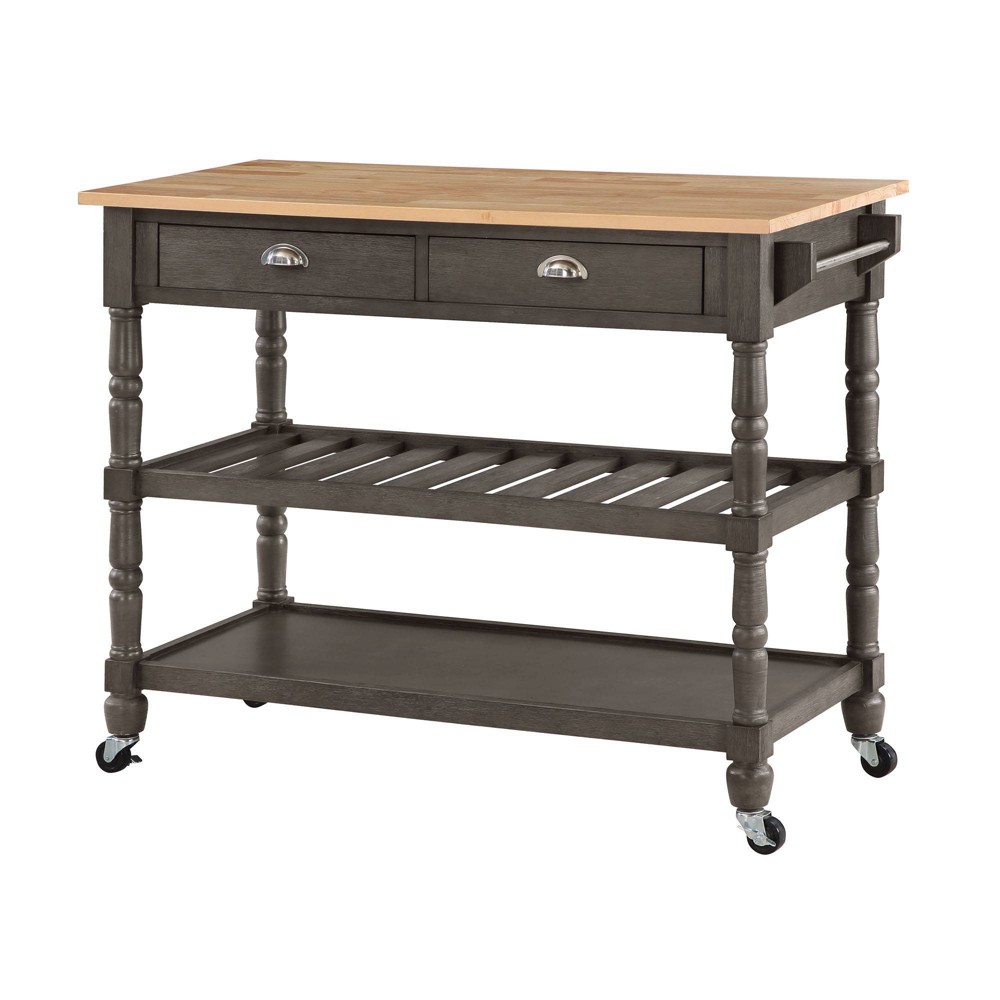 Photos - Garden & Outdoor Decoration French Country 3 Tier Butcher Block Kitchen Cart with Drawers Wirebrush Da