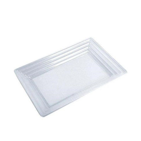 Plasticpro Plastic Serving Trays - Serving Platters Rectangle 9X13  Disposable Party Dish Crystal Clear Pack of 4 