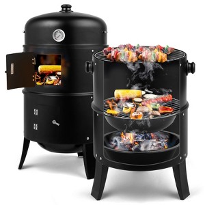 KTMBDW Vertical Multi-Layer Steel Charcoal Smoker, Heavy Duty Round Charcoal BBQ Grill for Outdoor Smoking Grill with Thermometer Outdoor Home Party - 1 of 4