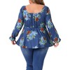 Women's Plus Size Floral Tie Keyhole Neck Long Sleeve Casual Peplum Blouse - Agnes Orinda - 4 of 4