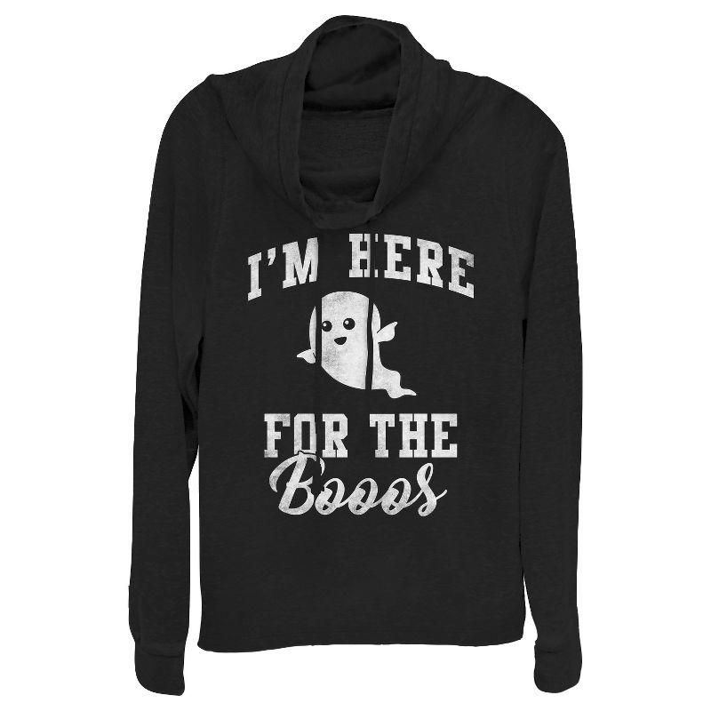 Juniors Womens CHIN UP Halloween Ghost Here for Boos Cowl Neck Sweatshirt, 1 of 4