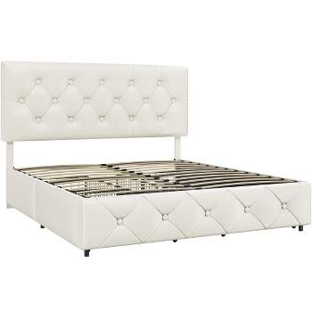 Yaheetech Upholstered Faux Leather Bed Frame with Adjustable Headboard