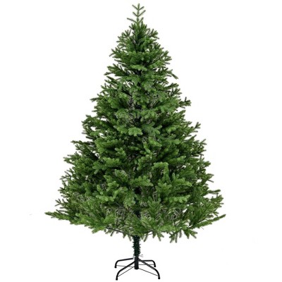 NAYSAYE 7FT Spruce PE Christmas Tree Full Branches with Hinged Design and Foldable Metal Stand for Holiday Home Decor, Green, 51.2"*51.2"*82.6"