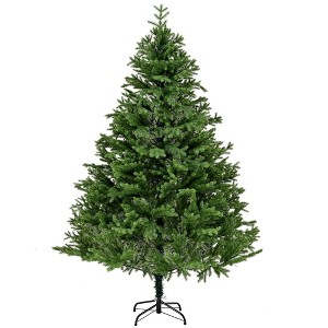 NAYSAYE 7FT PE PVC Mixed Artificial Christmas Tree Hinged Design with Dense Branches and Metal Stand for Holiday Home Decor, Green, 51.2"*51.2"*82.6" - 1 of 4
