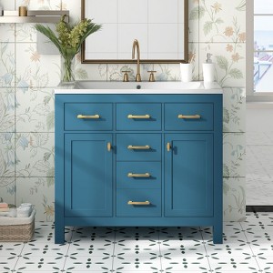 Okak 36" Modern Bathroom Vanity with Sink, Solid Wood Frame Bathroom Vanities with Cabinet Tip-out Drawer & Height Adjustable Shelf - 1 of 4