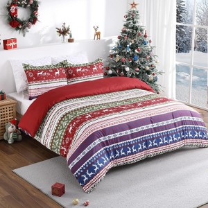 Christmas Duvet Cover, Boho Christmas Holiday Reindeer Printed Duvet Cover Set, Soft and Breathable Christmas Decorations Bedding Set - 1 of 4