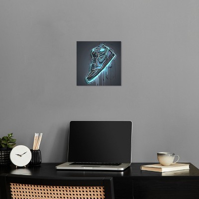 12" x 12" Neon Sneaker Canvas Wall Art in Black and Blue