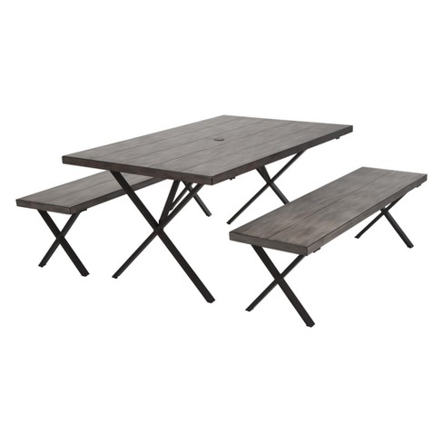 Cosco Homestead 3pc Rectangle Aluminum Table Benches Rustic