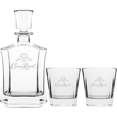 Crown Royal Whiskey Decanter Set with 2 Drinking Glasses