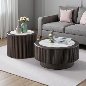 35.43" & 23.62" Faux Marble Round Coffee Table Set - 1 of 4