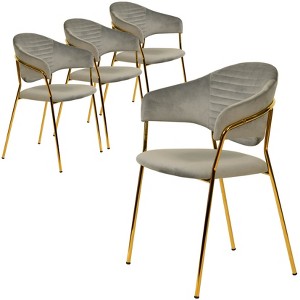 LeisureMod Upholstered Dining Chair in Leather/Velvet with Stainless Steel Legs Bella Series Set of 4 - 1 of 4