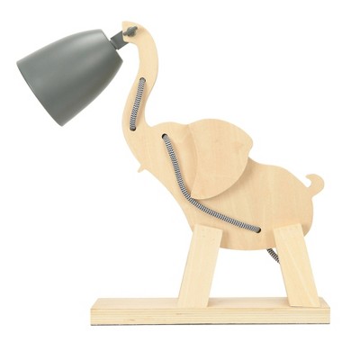 15&#34;  Wood Elephant Table Lamp with Metal Shade Black - 3R Studios