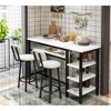 Hooseng 3-Piece Dining Room Table Set with 2 Upholstered Bar Stools, Modern Farmhouse Style Bar Table Set for 2 with Multiple Tier Storage Shelves - 4 of 4