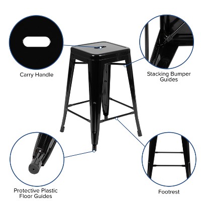 Industrial Chic 41" Black Wood & Metal Stackable Bar Stool, Set of 4