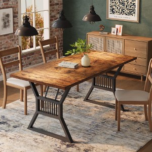 GustoWave 70.8" Farmhouse Dining Table for 4-6 People - Kitchen Table with Heavy Duty Metal Legs for Living Room, Dining Room - 1 of 4