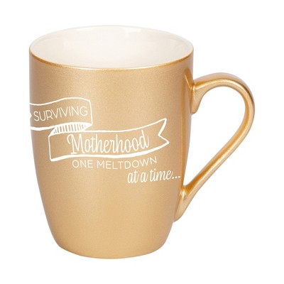 Elanze Designs Surviving Motherhood One Meltdown At A Time Vegas Gold 10 ounce New Bone China Coffee Cup Mug