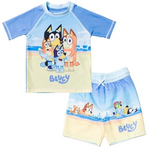 Bluey UPF 50+ Pullover Rash Guard and Swim Trunks Outfit Set Toddler - 1 of 4