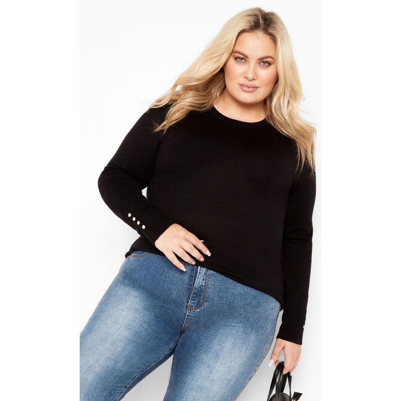 Women's Plus Size Lara Button Sweater - black | AVENUE, 1 of 8