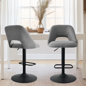 Swivel Bar Stools with Backs, 24"-32" Adjustable Height Bar Stools, Set of 2 Upholstered Fabric Seats with Black Base-Maison Boucle - 1 of 4