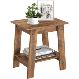 Farmhouse End Table – Rustic 2-Tier Side Table with Storage Shelf, Narrow Nightstand, Minimalist Accent Table for Living Room and Bedroom - 1 of 4
