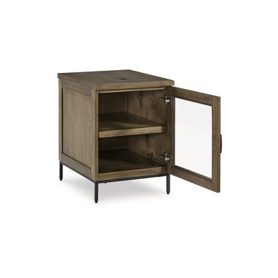 Medium Brown and Black Wood Metal Chairside End Table with Storage
